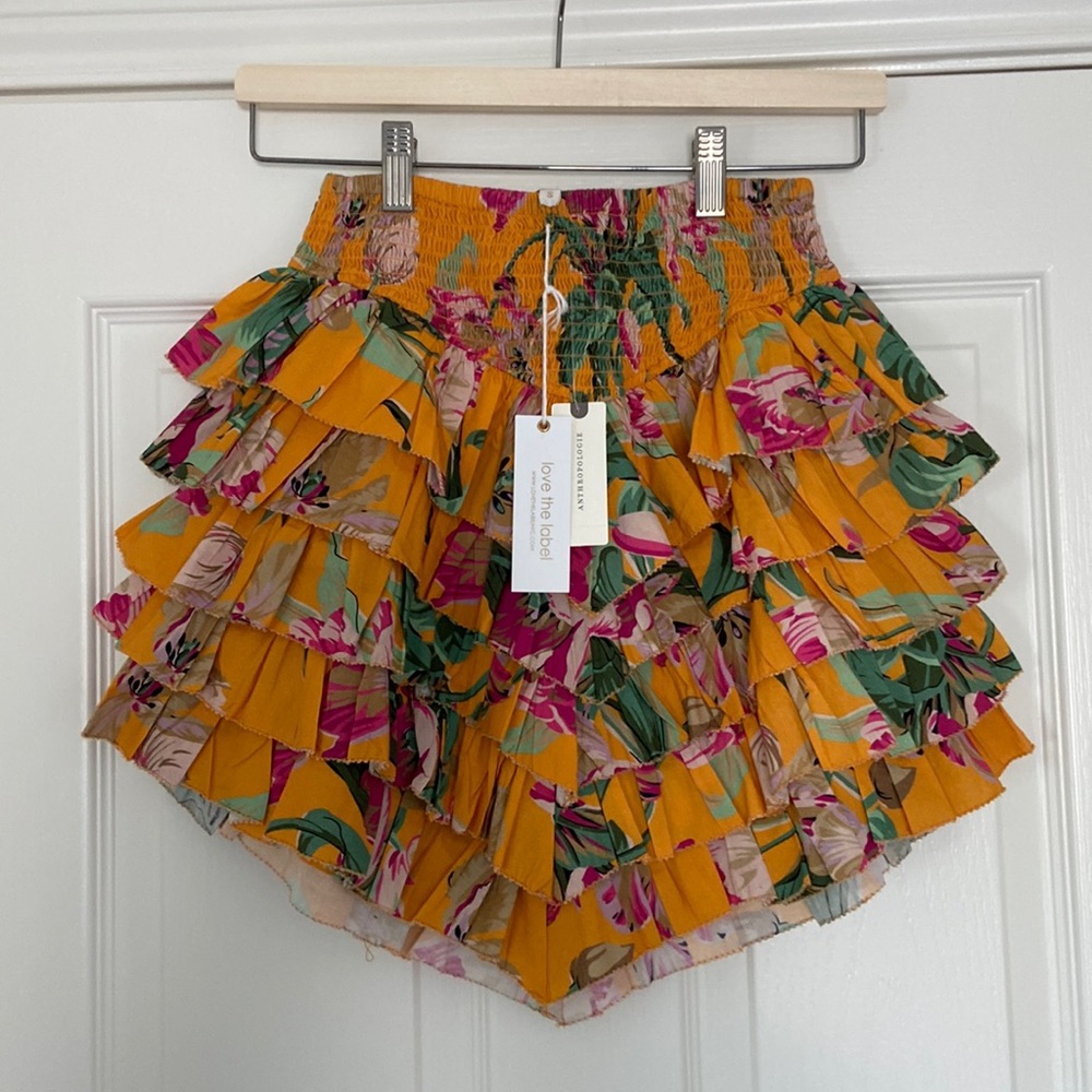 NWT Anthropologie Orange Ruffled Mini Skirt